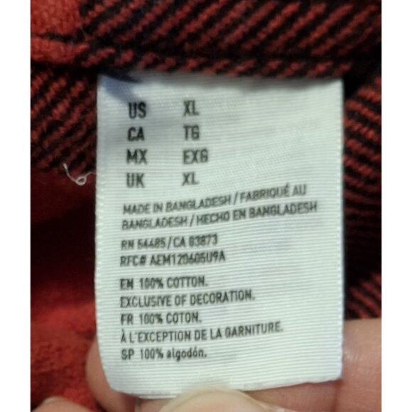 American Eagle Mens XL Red & Black Buffalo Plaid Flannel Shirt Shacket Durable O - Picture 6 of 7
